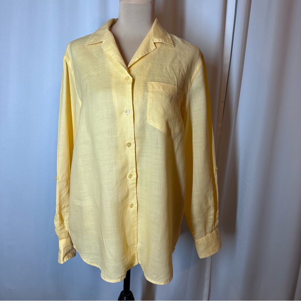 Vintage Evan‎ Picone Button Down Blouse Soft Yellow Sz M Quiet Luxury Minimalist